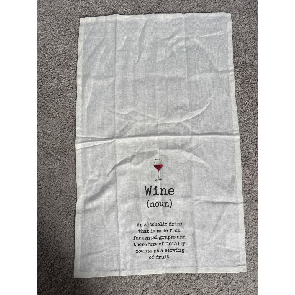 Mud Pie Wine Definition Tea Towel White Cotton Funny Kitchen Bar Hand Towel